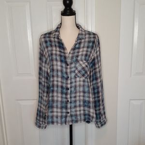 Bella Dahl Plaid Button Down Shirt L